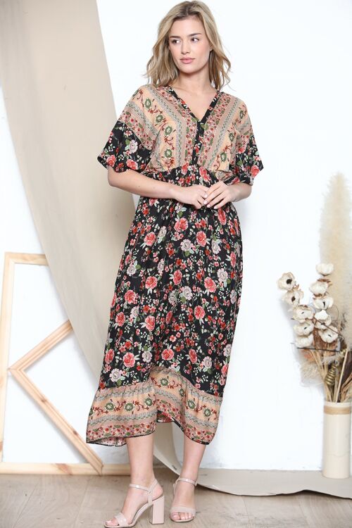 floral pattern V neck dress