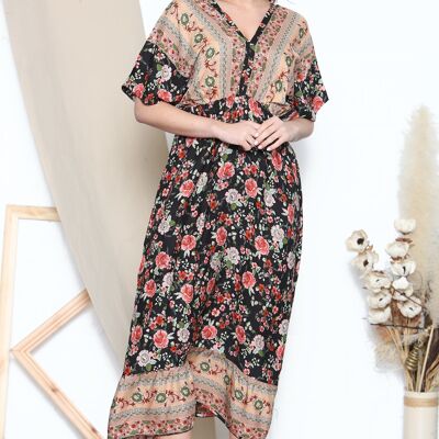 floral pattern V neck dress