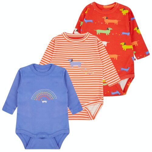 3 PACK BABY BODYSUITS - SAUSAGE DOG