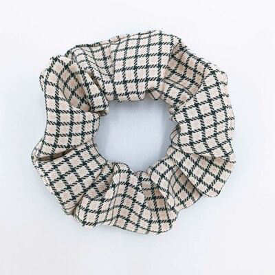 Green and pink check scrunchie