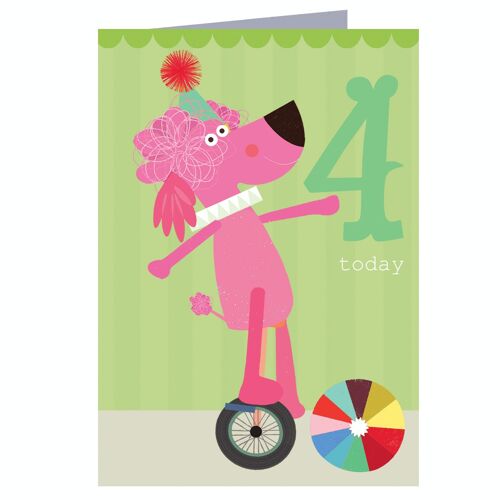 CZ10 Poodle 4th Birthday Card