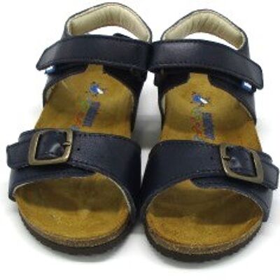 Leather sandal with footbed and rubber sole navy