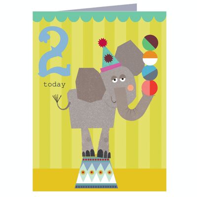 CTW02 Biglietto di auguri per il 2° compleanno con mini elefante