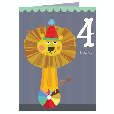 CTW04 Mini tarjeta de cumpleaños del 4º cumpleaños del león