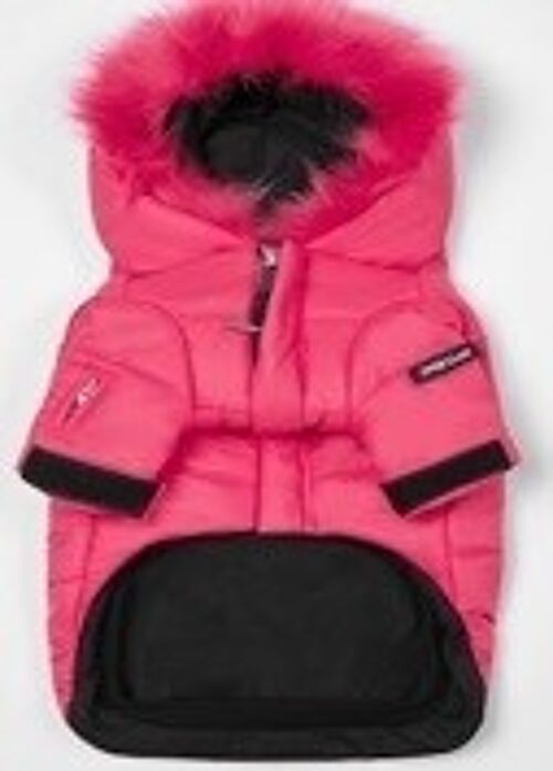 Faux Fur Zip Up Puffer Ski Jacket with Hood