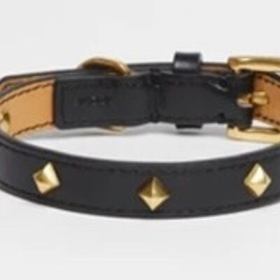 Golden Rivet Leather Collar (Black)