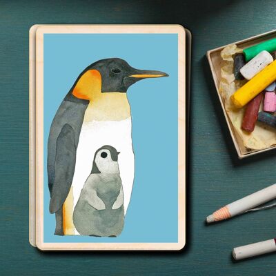 Wooden Postcard PENGUINS Bird Card