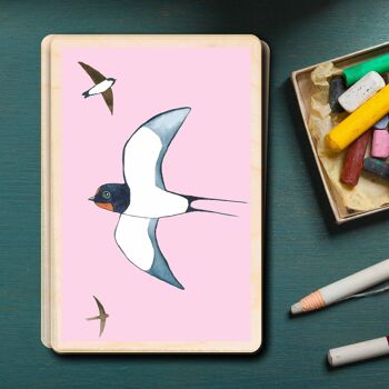 Carte postale en bois SWALLOWS Bird Card 1