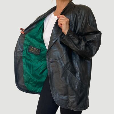 Blouson en cuir Vert Noir