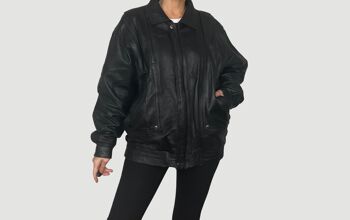 Blouson aviateur en cuir noir 1