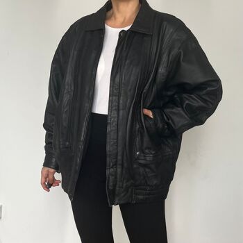 Blouson aviateur en cuir noir 2