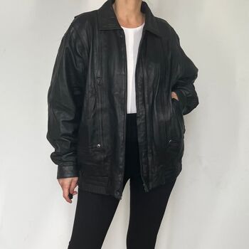 Blouson aviateur en cuir noir 6