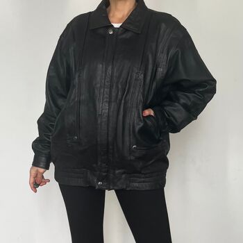 Blouson aviateur en cuir noir 7