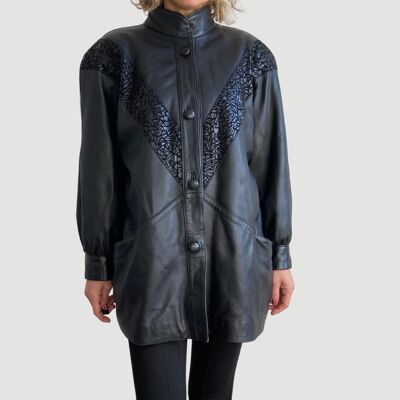 Black leather jacket. Model 1.