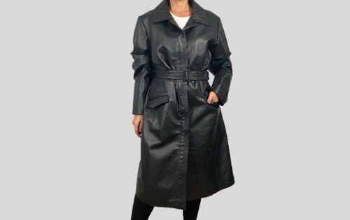 Vintage Black Leather Trench Coat