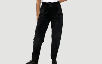 Pantalon en cuir suédé noir 1