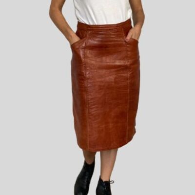 Brown leather skirt with pockets