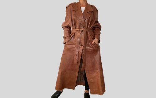 Brown leather Trench Coat