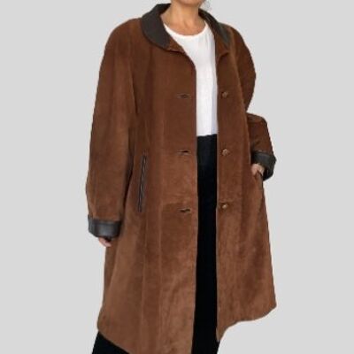 Manteau en cuir suédé marron Vintage