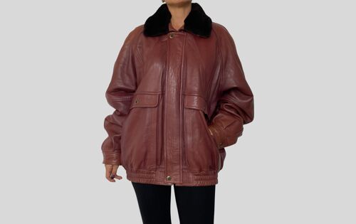 Burgundy Bomber leather jacket