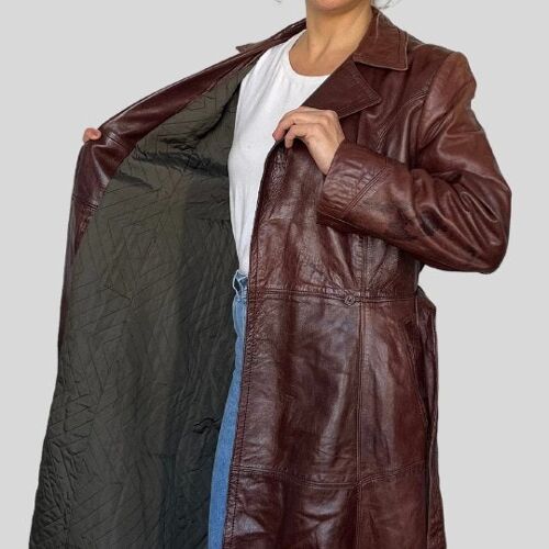 Burgundy Long Leather Jacket