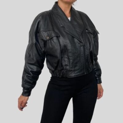 Crop Bomber leather jacket