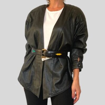 Crop Leather shirt jacket & belt