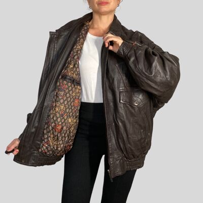 Dark Brown Bomber leather jacket Model 2