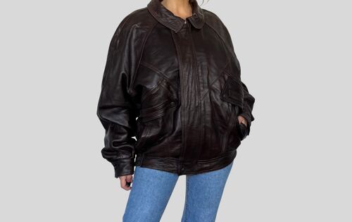 Dark brown Leather Bomber jacket