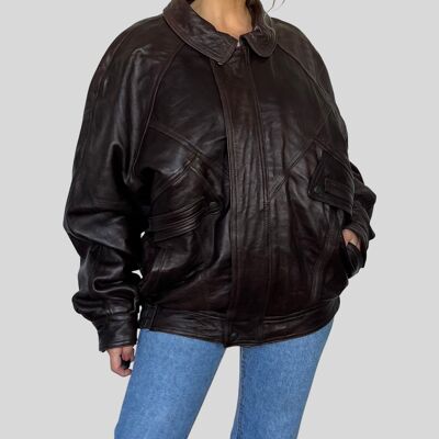 Dark brown Leather Bomber jacket