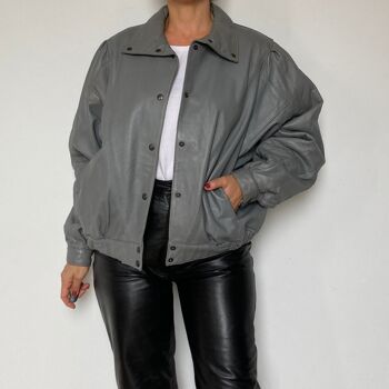 Blouson en cuir Bomber Gris 5