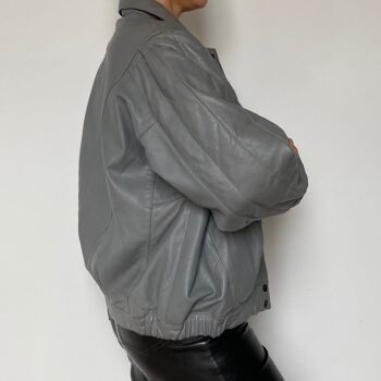 Blouson en cuir Bomber Gris 6