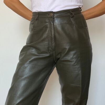Pantalon en cuir gris vert