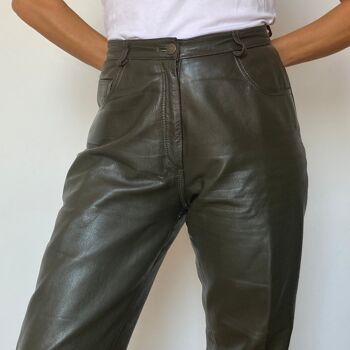 Pantalon en cuir gris vert 1
