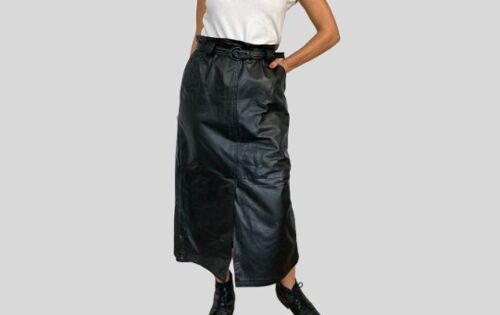 Vintage Leather Pencil Skirt With Pockets