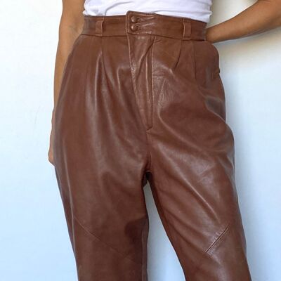 Pantalon en cuir plissé