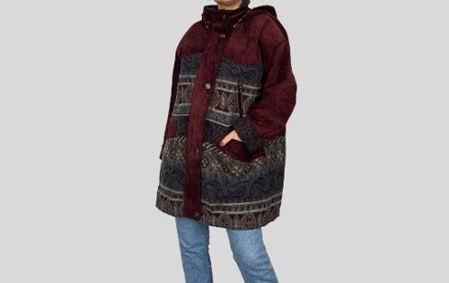 Vintage Suede Ethnic Coat with hood