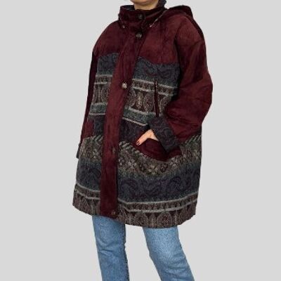 Manteau Ethnique en Daim Vintage avec capuche