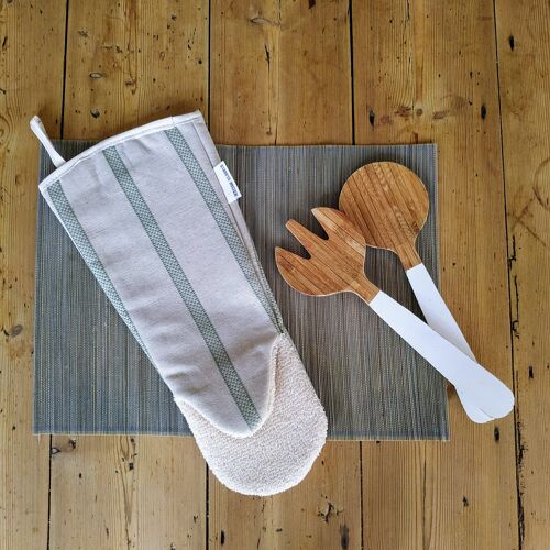 Aga long oven Glove Linen Union Sage Stripes