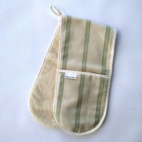 Double Oven Glove Linen Union Sage Stripes