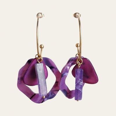 Fabienne Earrings, Tagua Seed and Amethyst Natural Stones