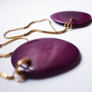 Boucles d'Oreilles Fabiola, Graine de Tagua Violet 2