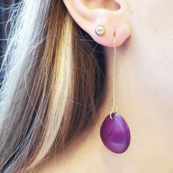 Boucles d'Oreilles Fabiola, Graine de Tagua Violet 3