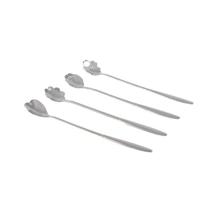 LONG FLOWER SILVER SPOONS - SET OF 4