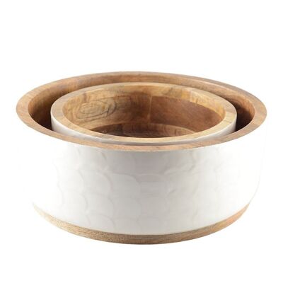 WHITE PEARL SALAD BOWLS IN MANGO WOOD 23CM AND 30CM - SET OF 2