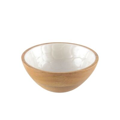 BOL BLANC NACRE EN BOIS MANGUIER 18CM