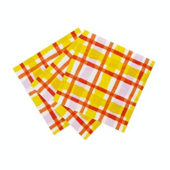 Serviettes en vichy orange et jaune - Paquet de 20 3