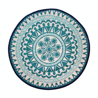 Tapis d'extérieur rond bleu souk