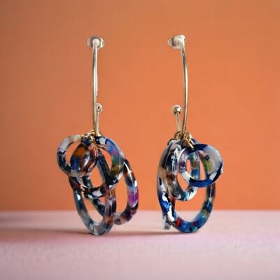 Hanaé Earrings, Multicolored Acetate and Golden Stainless Steel