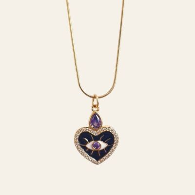 Eberhard Necklace, Heart Pendant, Epoxy Resin and Cubic Zirconia